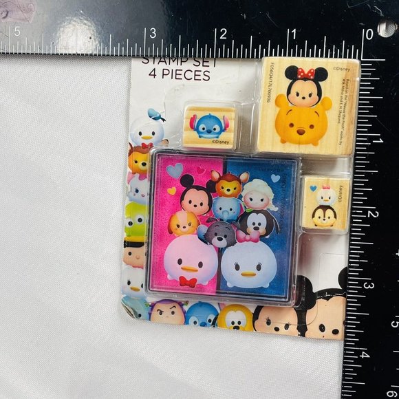 NEW 2018 Disney TSUM TSUM 4 Piece RUBBER STAMP SET - 3 Stamps & 1 Ink Pad - Picture 9 of 9